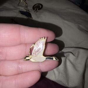 Stylish Gold and Pink Bird Brooch